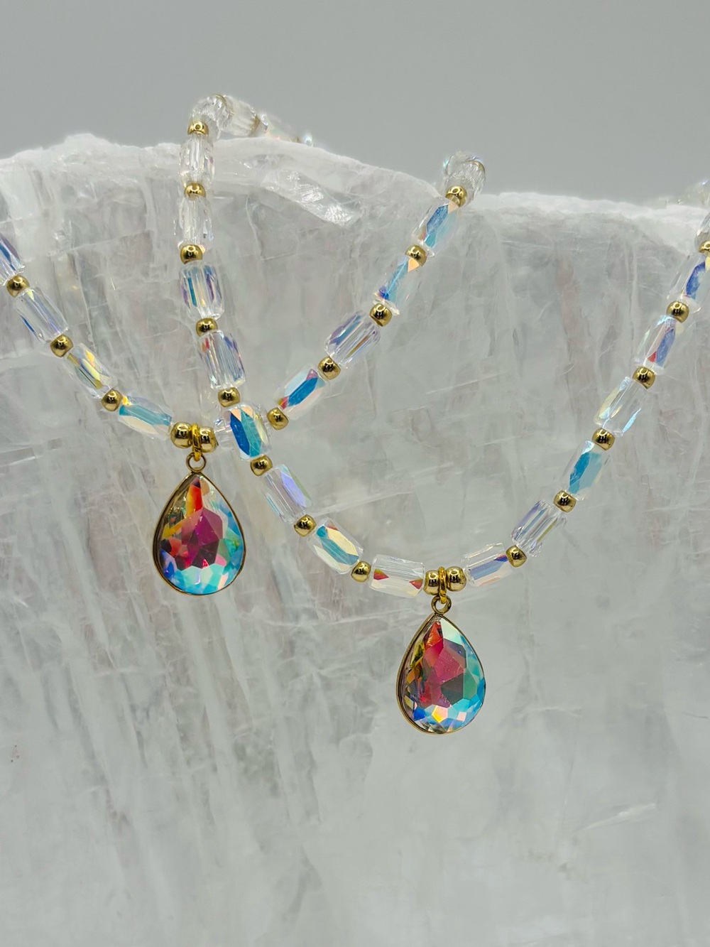 *ANKLET* S. Steel AB Clear Teardrop with AB Clear Crystal Stretchy Anklet - Picture 4 of 7